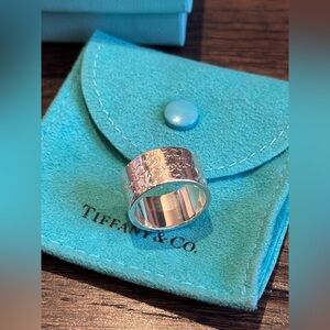 Tiffany & Co Silver Flagship Fifth Avenue Address Notes Wide Band Ring Sz